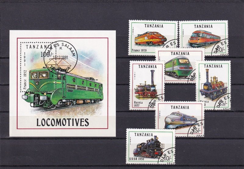 SA18i Tanzania 1991 Locomotives used stamps + minisheet