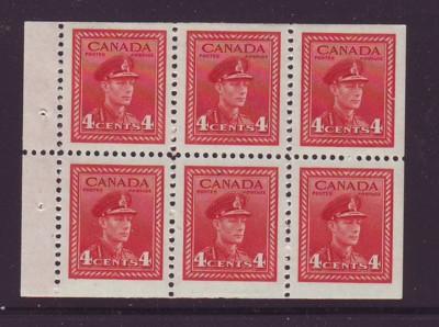 Canada Sc 254a 1943 4c G VI stamp booklet pane of 6 mint