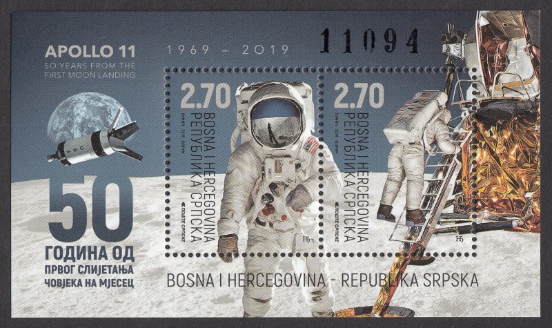 Bosnia Serbia 2019 50 years first Moon landing Apollo 11 USA Space MNH