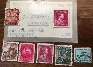 1943-1944.1946-1948 Belgium Seven Stamps Cancelled 277.336.363-364.349.354.358