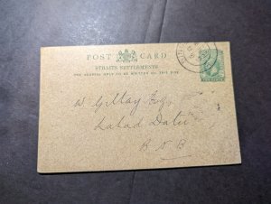 1923 British Straits Settlements Postcard Cover Singapore to Lahad Datu BNB