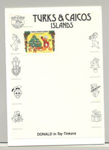 Turks & Caicos #648 Disney Christmas 1v Imperf Proof Attached to M/S Background