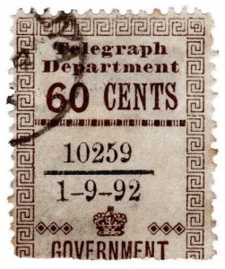 (I.B) Ceylon Telegraphs : Provisional 60c (1892) 
