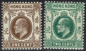 HONG KONG 1907 KEVII 1C AND 2C MNH **