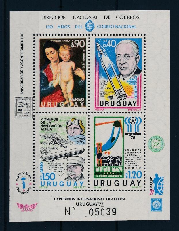 [44498] Uruguay 1977 Sports World Cup Football Zeppelin Nobel price MNH Sheet