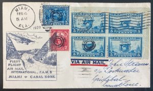 1929 Miami FL USA First Flight Airmail Cover FFC to Canal Zone Panama FAM 5