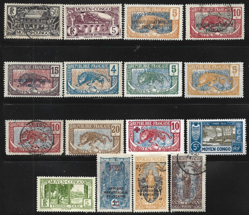 COLLECTION LOT 12736 MIDDLE CONGO 16 AC STAMPS 1907+ CV+$15