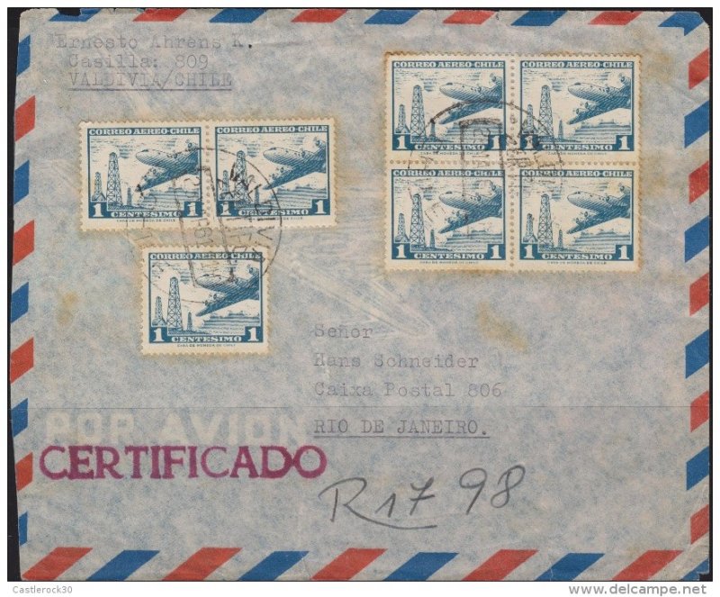 O) 1961 CHILE, CIRCULATED MULTIPL, COVER CERTIFIEDTO RIO DE