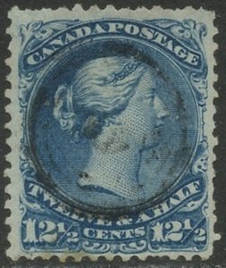 CANADA Sc#28a 1868 12½c Blue with Watermark Almost VF Centered Used