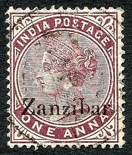 Zanzibar SG4 1d Plum Small second Z and inverted Q for B CDS