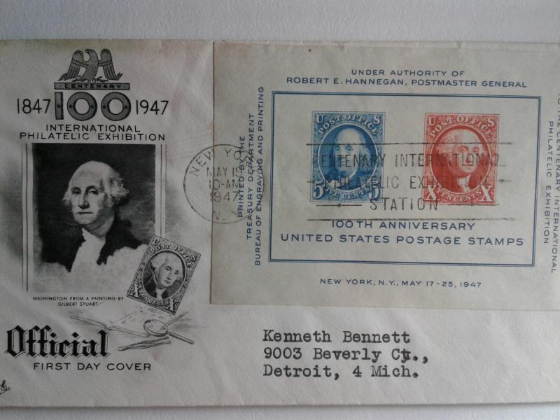 SCOTT # 948  15 CENT CENTENARY SHEET FIRST DAY OF ISSUE  1947