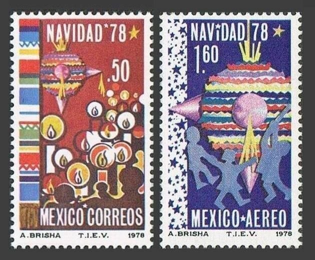 Mexico 1165,C588 two sets, MNH. Mi 1614-15. Christmas 1978. Decorations,candles.