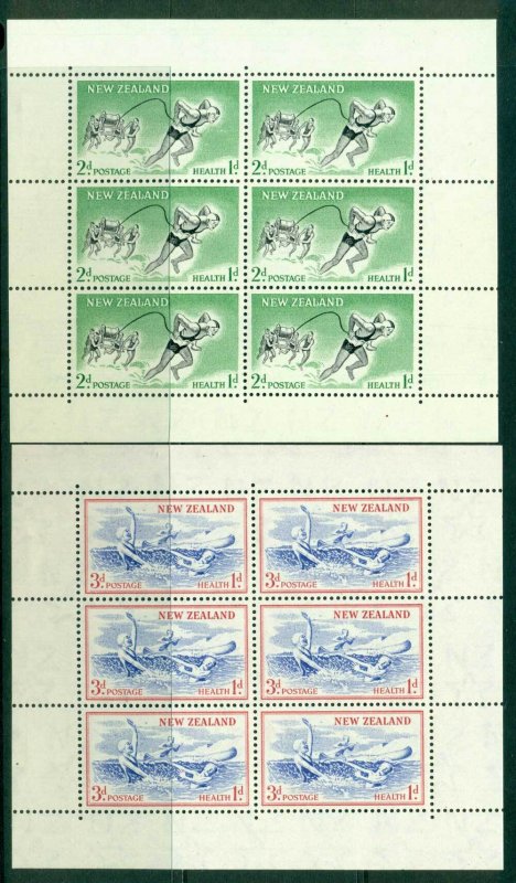 New Zealand 1957 Health Beach Scenes 2d,3d Wmk Upright Perf 13½ x 13, 2xMS M...