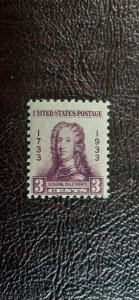 US Scott # 726; 3c Gen. Oglethorpe from 1933; Mint, hinged, og; Fine centering