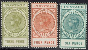 SOUTH AUSTRALIA 1906 QV THICK POSTAGE 3D 4D AND 6D WMK CROWN/A