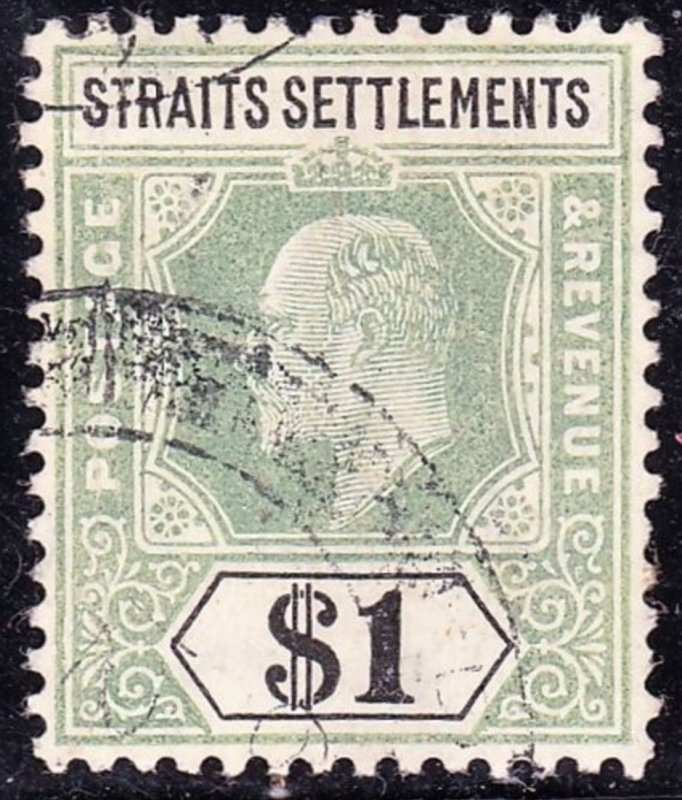 MALAYA STRAITS SETTLEMENTS 1905 KEVII $1 Dull Green & Black SG136 VFU