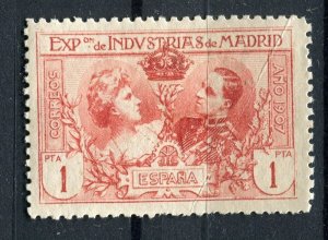SPAIN; 1907 early Madrid Expo issue fine Mint hinged 1P. value