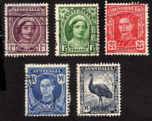 1943, Australia, Used set, Sc 191, 192, 194, 195, 196