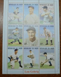 Baseball Collector Stamps - Lou Gehrig - Niger - MNH Souvenir Sheet 9 stamps