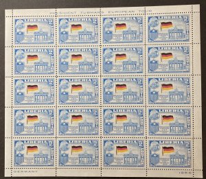 Liberia 1953 #369(sheet), Germany Visit, Wholesale lot of 20, MNH,CV $5