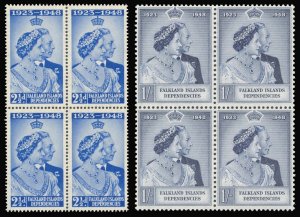 Falkland Islands Dep 1948 KGVI Silver Wedding set in blocks MNH. SG G19-G20.