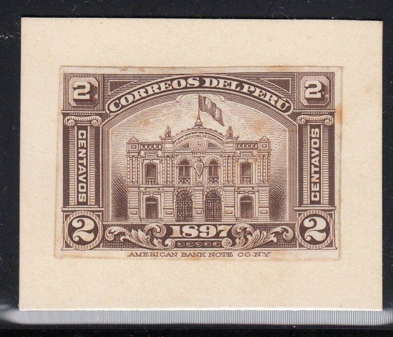 Peru 1897 2c Brown Lima Post Office  Plate Proof. Scott 155 var