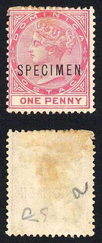 Dominica SG22s 1d Wmk CA opt SPECIMEN No Gum