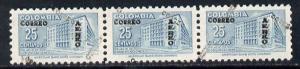 Colombia 1953 Post Office 25c strip of 3 with opt doubled...