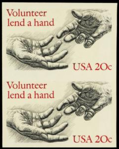 2039a, MNH 20¢ Volunteer Lend a Hand Imperforate Pair ERROR - Stuart Katz