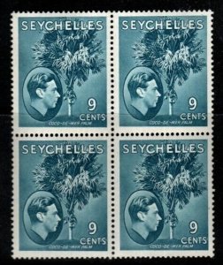 SEYCHELLES SG138a 1941 9c GREY-BLUE BLOCK OF 4 MNH