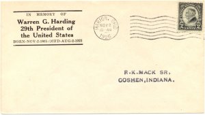 Harding Birthday cover 11-2-25 Mack? cachet #!