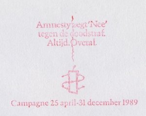 Meter cover Netherlands 1989 Amnesty International - Campaign - No, to death pen