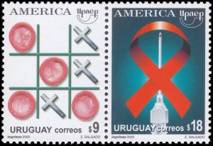 Uruguay 2000 Sc 1881a-b AIDS Awareness Research CV $10