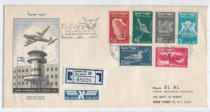 Israel C1-C6 on 1950 Registered First Flight Cover to New York, NY (55455)