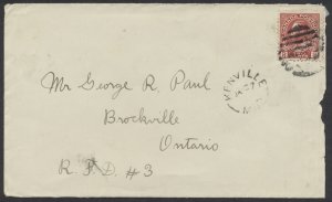 1914 Kenville MAN Split Ring on Cover to Brockville ONT