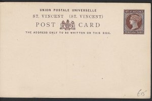 St Vincent 1884 1½d Postal Card HG3 fine unused, couple small hinge marks on r