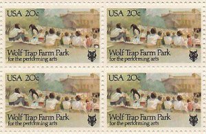 1982 Wolf Trap Farm Park Block of 4 20c Postage Stamps, Sc#2018, MNH, OG