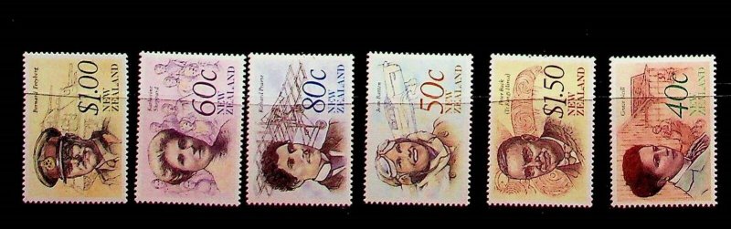 NEW ZEALAND Sc 987-92 NH ISSUE OF 1990 - FAMOUS PEOPLE - AVIATION