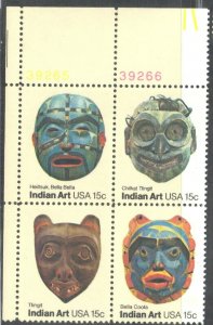 USA SC# 1834-37 **MNH**PLATE BLOCK 15c 1980  INDIAN ART  SEE SCAN