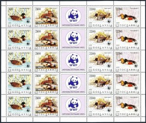 Yugoslavia 1951 sheet of 5 strips,MNH.Michel 2328-2331 bogen. WWF 1989,Ducks.