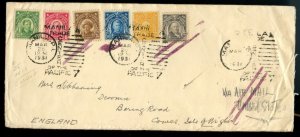 ?Jusqua airmail Phillippines to ENGLAND 6 stamps, 1931, P.80-2 Cover