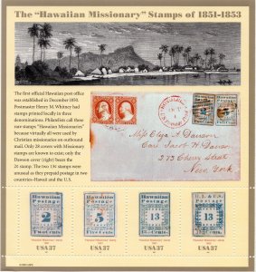 Scottt #3694 Hawaiian Missionary Sheet of 4 Stamps - MNH