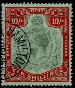 BERMUDA GV SG92, 10s green & red/pale emerald, FINE USED. Cat £250.