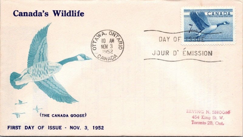 Canada 1952 FDC - The Canada Goose - Ottawa, Ont - J8908