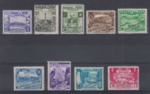 PERU 1938 AIRPOST Sc C49-C57 PERF PROOFS UNISSUED COLORS + SPECIMEN MNH F,VF
