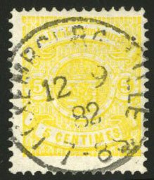 Luxembourg #42 Cat$95, 1881 5c yellow, used, with 2003 Sismondo certificate