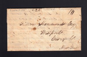 NEW YORK: Ausable Forks, NY 1841 Stampless Letter - FANCY STRAIGHT LINE