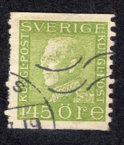 Sweden 1925 145o apple green Gustaf V, Scott 188 used, value = $2.00