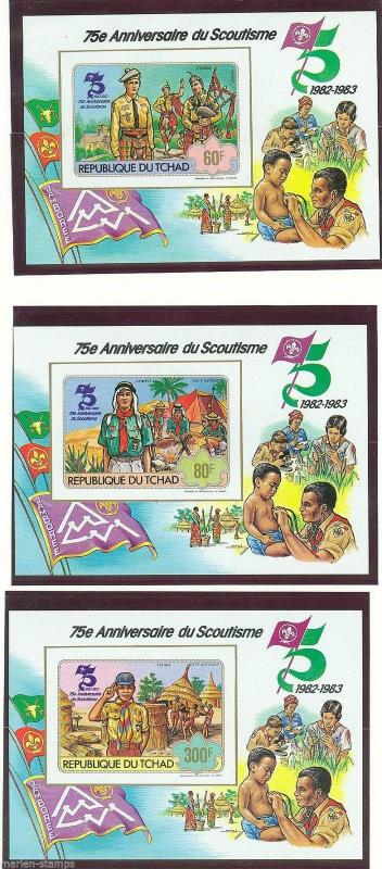 CHAD  1982  75th ANNIVERSARY  BOY  SCOUT  SET OF SIX DELUXE S/S'S  IMPER MINT NH