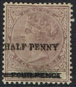 LAGOS 1893 QV HALF PENNY ON 4D ERROR OVERPRINT DOUBLE